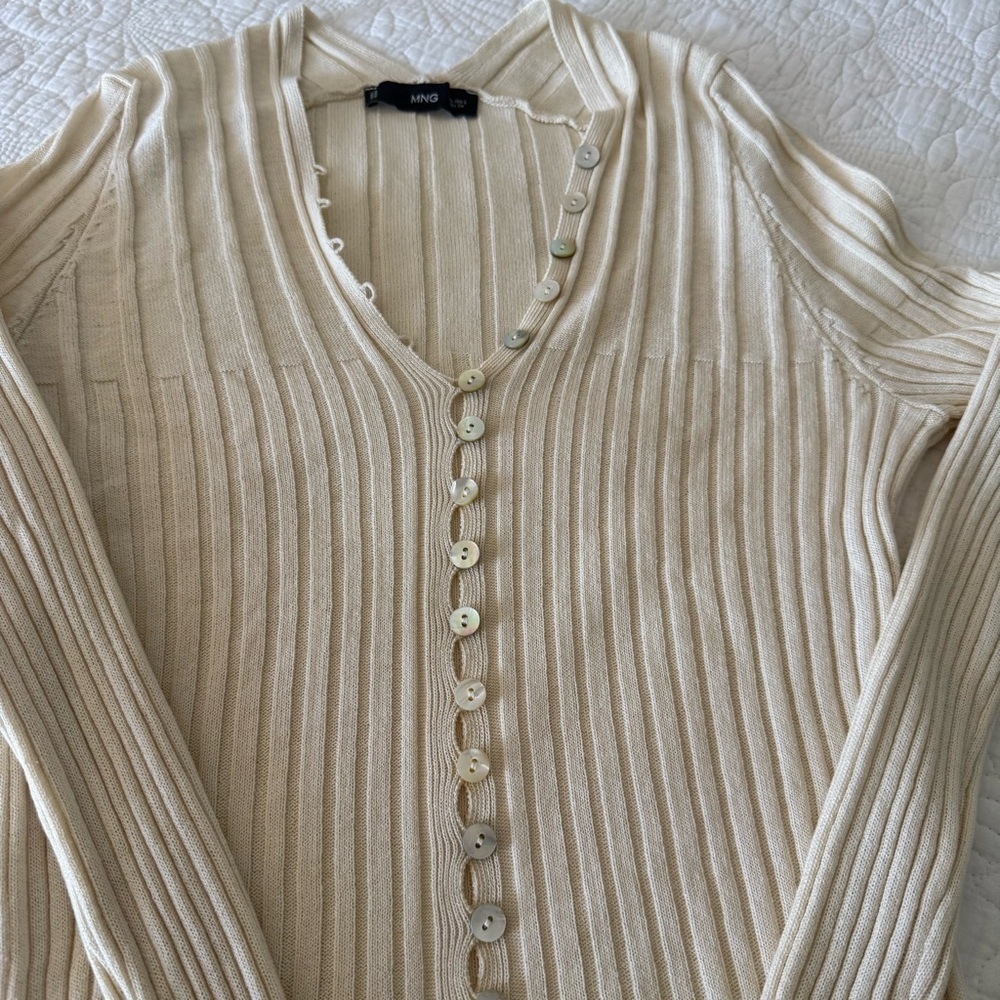 Mango Cream Ribbed Button-Front Cardigan - Picture 6 of 8